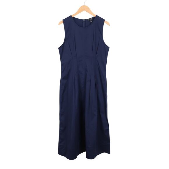 J.Crew Pintuck Midi Dress Stretch Twill Navy Blue Size 14 NWT - Picture 2 of 8